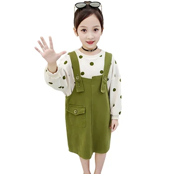 

Children Clothes Dot Sweatshirt + Jumpsuit Tracksuits For Girls Spring Autumn Costume For Girl Casual Style Kids Clothing
