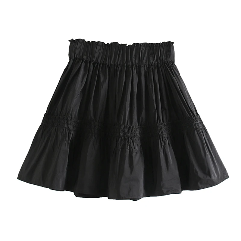 Fandy lokar, свободные черные юбки из тафты, женская модная Однотонная юбка, женские элегантные мини юбки с эластичной резинкой на талии для женщин - Цвет: LTSK2923
