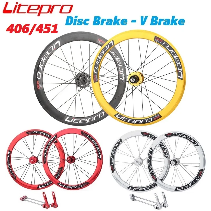 

Litepro S42 Folding Bike Wheel Set 406 451 Disc Brake V Brake Bearing Hub 100mm 135mm Double Wall Rim 8-9-10-11 Speed Wheel Set