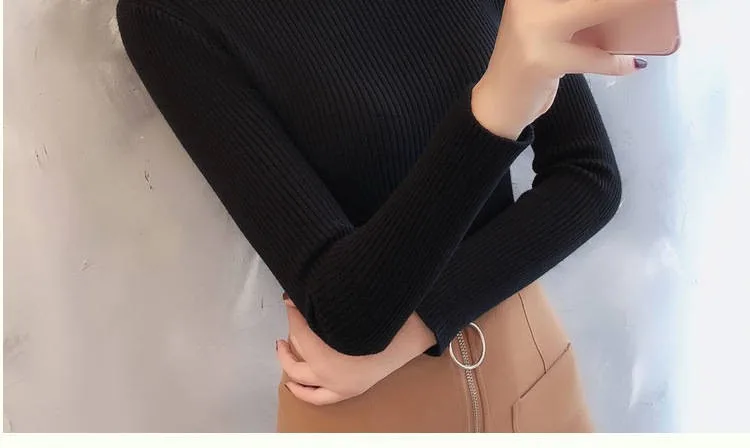 Autumn and winter base sweater knitted women's jacket students Korean version of high collar pullover tight short long sleeve Autumn and winter base sweater knitted women's jacket students Korean version of high collar pullover tight short long sleeve