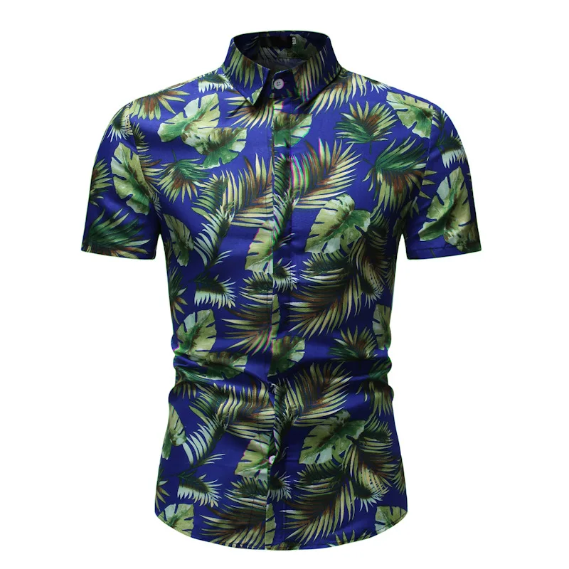 2019 г., международная торговля, Новый стиль, мужская летняя приталенная пляжная Повседневная рубашка с коротким рукавом и отложным