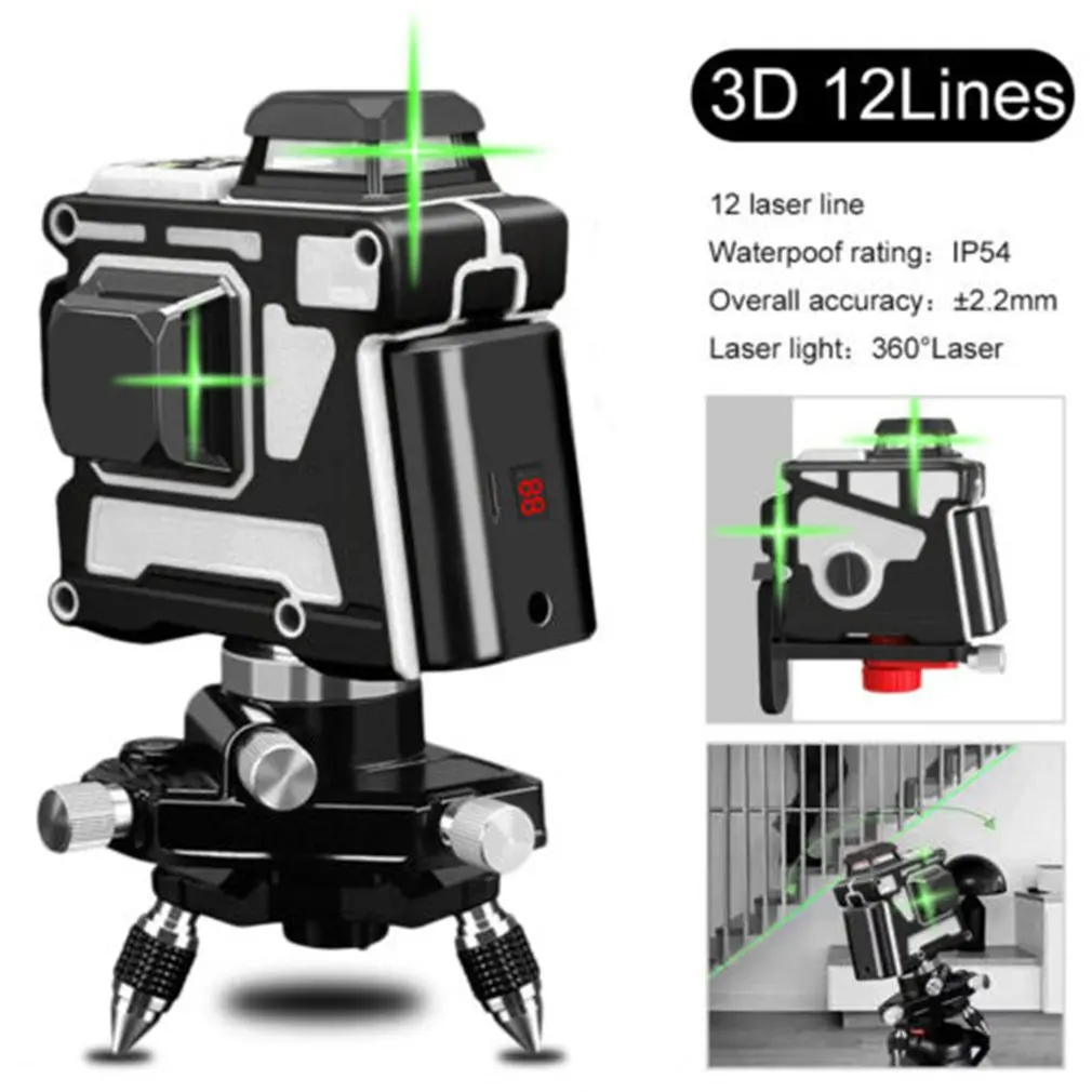 

Laser Level 12 Lines 3D Self-Leveling 360 Horizontal And Vertical Cross Super Powerful Green Laser Beam Line