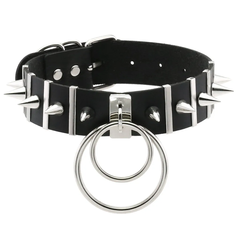 Spike Punk Goth Collar Necklace Leather Chockers Bondage Cosplay Round  Collars