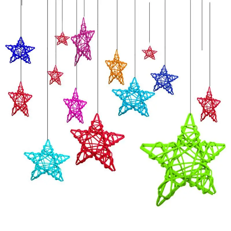 5Pcs/Set Christmas Tree Rattan Stars Hanging Decor Creative Rattan Ornament Set DIY Home Decor Accessories For Christmas Party