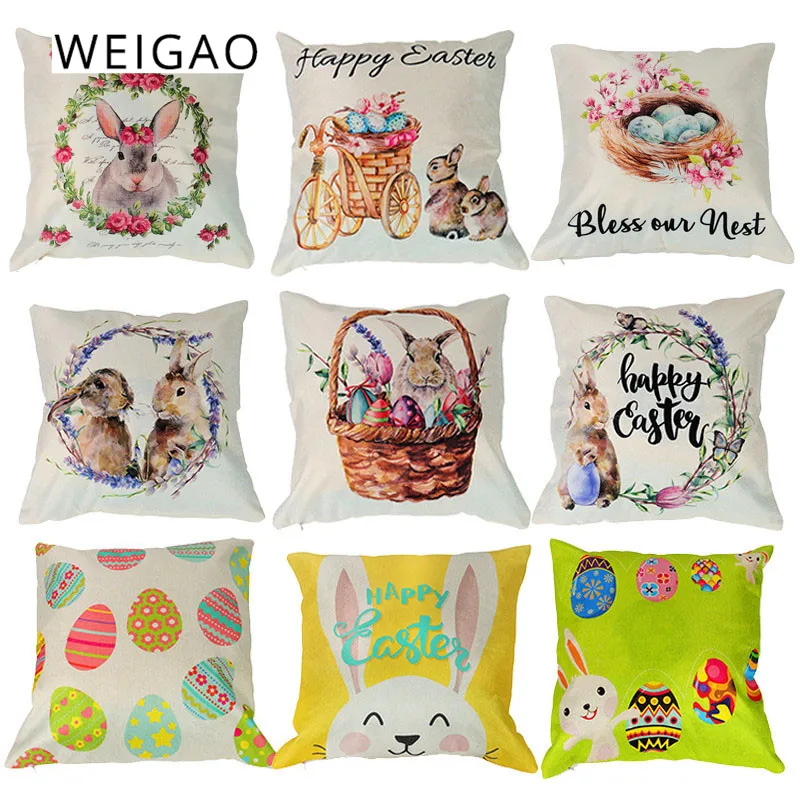 

WEIGAO 45x45cm Easter Cushion Cover Happy Easter Pillow Decoration Easter Rabbit Pillow Case Decoration Easter Decor For home