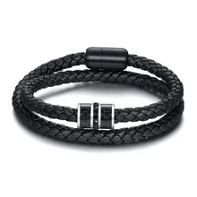 Индивидуальный браслет из натуральной кожи, двойной слой, черный, углеродное волокно, веревка, браслет для мужчин, аксессуары, ювелирные изделия, подарок на день рождения