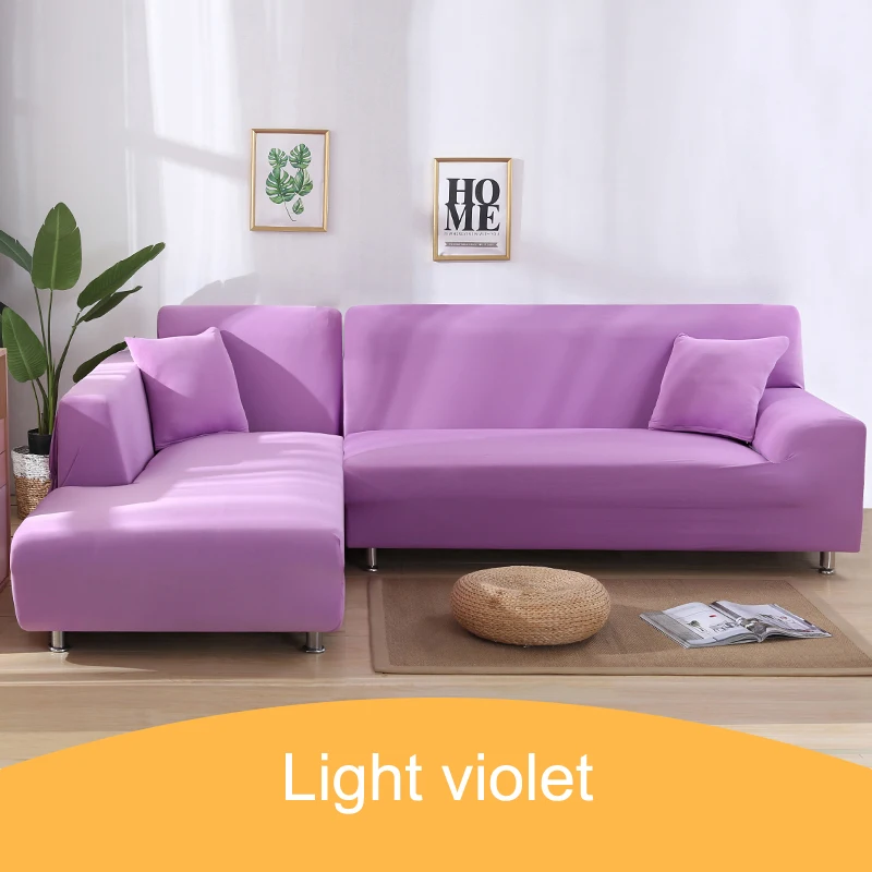 Новые однотонные Угловые чехлы для диванов для гостиной, эластичные чехлы для диванов в форме L, эластичные Чехлы для мебели 1, 2, 3, 4 сиденья для домашних животных - Цвет: 15-Light violet