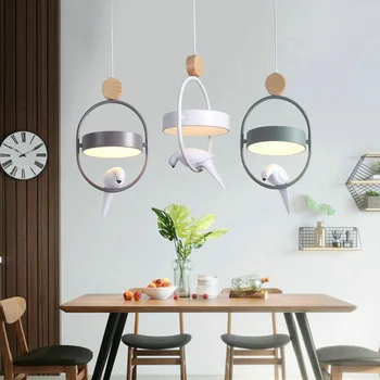 

Nordic restaurant three-headed meal chandelier modern minimalist creative personality soft-packed bird living room bedroom