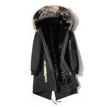 Пальто с натуральным мехом, зимняя куртка для мужчин, натуральная козья шерсть, подкладка, парка для мужчин, Воротник из меха енота, теплые куртки размера плюс, MC18C164, MY1659