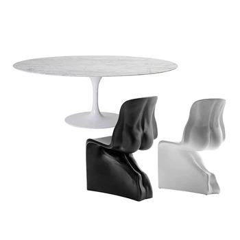 Mesa superior de mármol TULIPE OVALE + sillas Ella y él, juego de mesa de comedor de plástico de fibra de vidrio, sillas de comedor