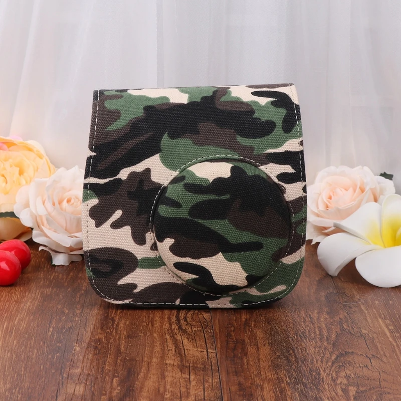 BGEKTOTH Instax Mini 8/9 Camera Bags Vintage Camouflage Leather Cover Strap For Fujifilm