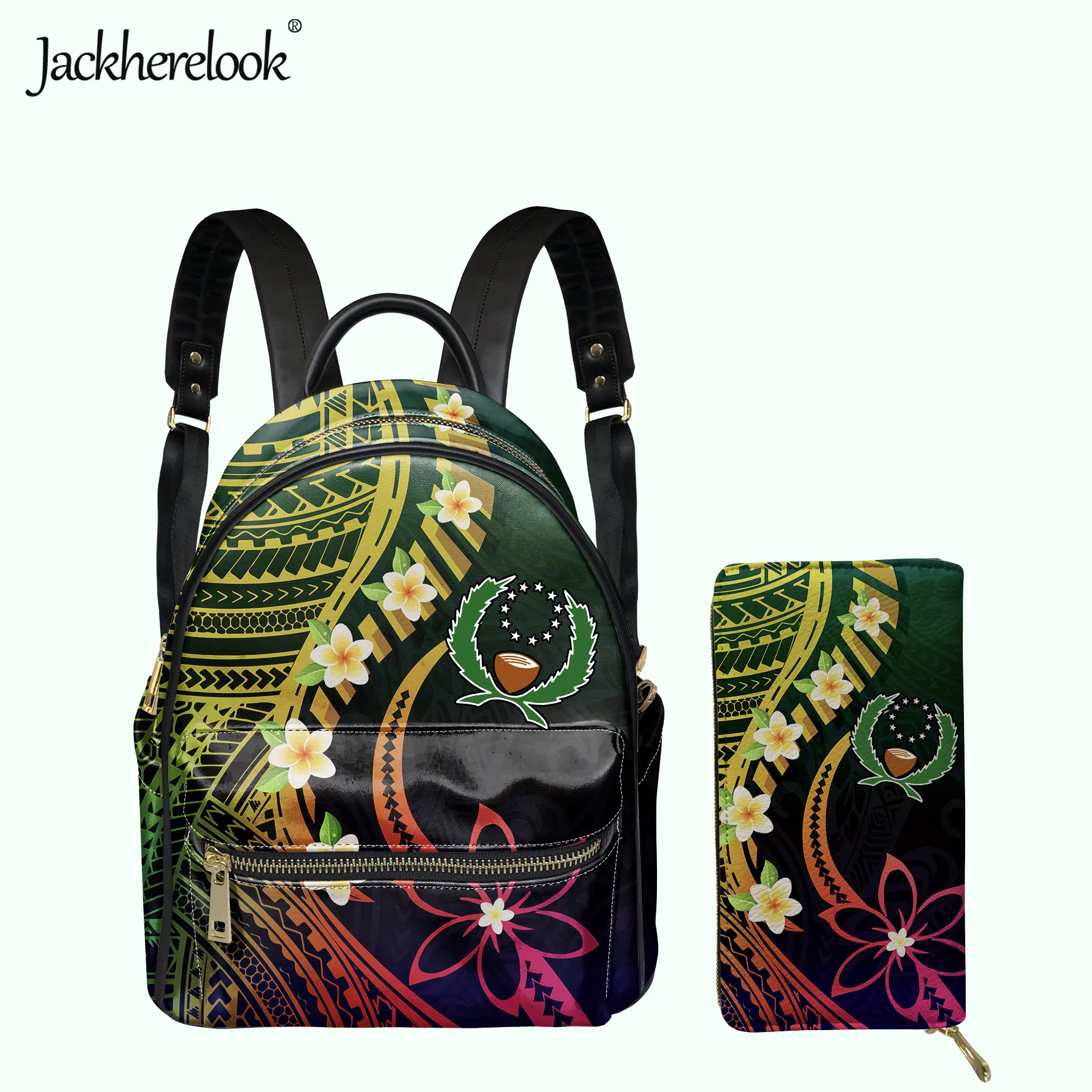 

Jackherelook Pohnpei Plumeria Polynesian Pattern Luxury Backpack for Women Mini PU Leather Schoolbag for Girls Satchel Mochila