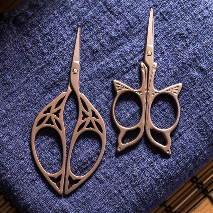 Titanium-plated Vintage Scissors for Sewing, Arts, Crafts, Office, Home Butterfly / plant Type Student Handmade Small Scissors