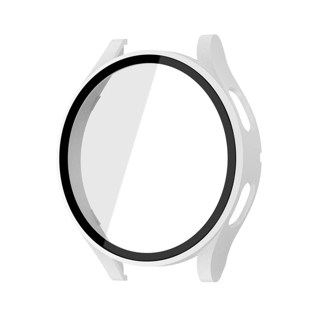 Tempered Glass+Matte Watch Cover for Galaxy Watch 4 Case 44mm 40mm,All Around Coverage Protective Bumpers for Galaxy Watch 4 White