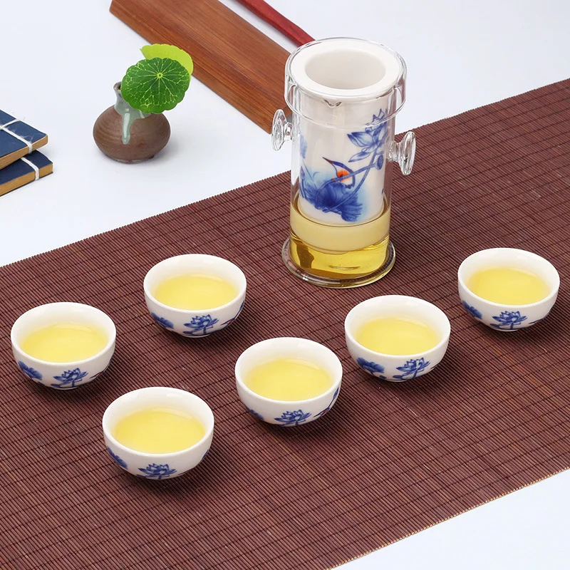 Heat-Resistant Glass Tea Set with Cup, Chinese Kung Fu Flower, Ceramic Teapot with Filter Kettle, 240ml