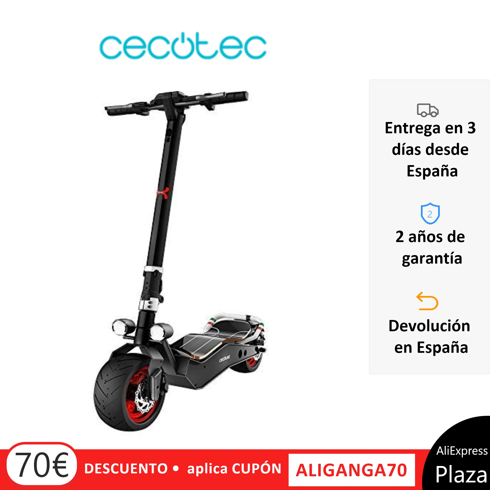 Cecotec Patinete eléctrico Bongo Serie Z. 800 W, Batería extraíble, autonomía ilimitada Desde 35km, tracción Trasera, Ruedas 12\