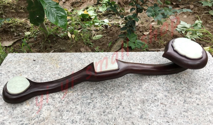 

Taoist magic ware, feng shui supplies, black sandalwood carving, Ruyi ornaments, inlaid white jade, household feng shui ornament