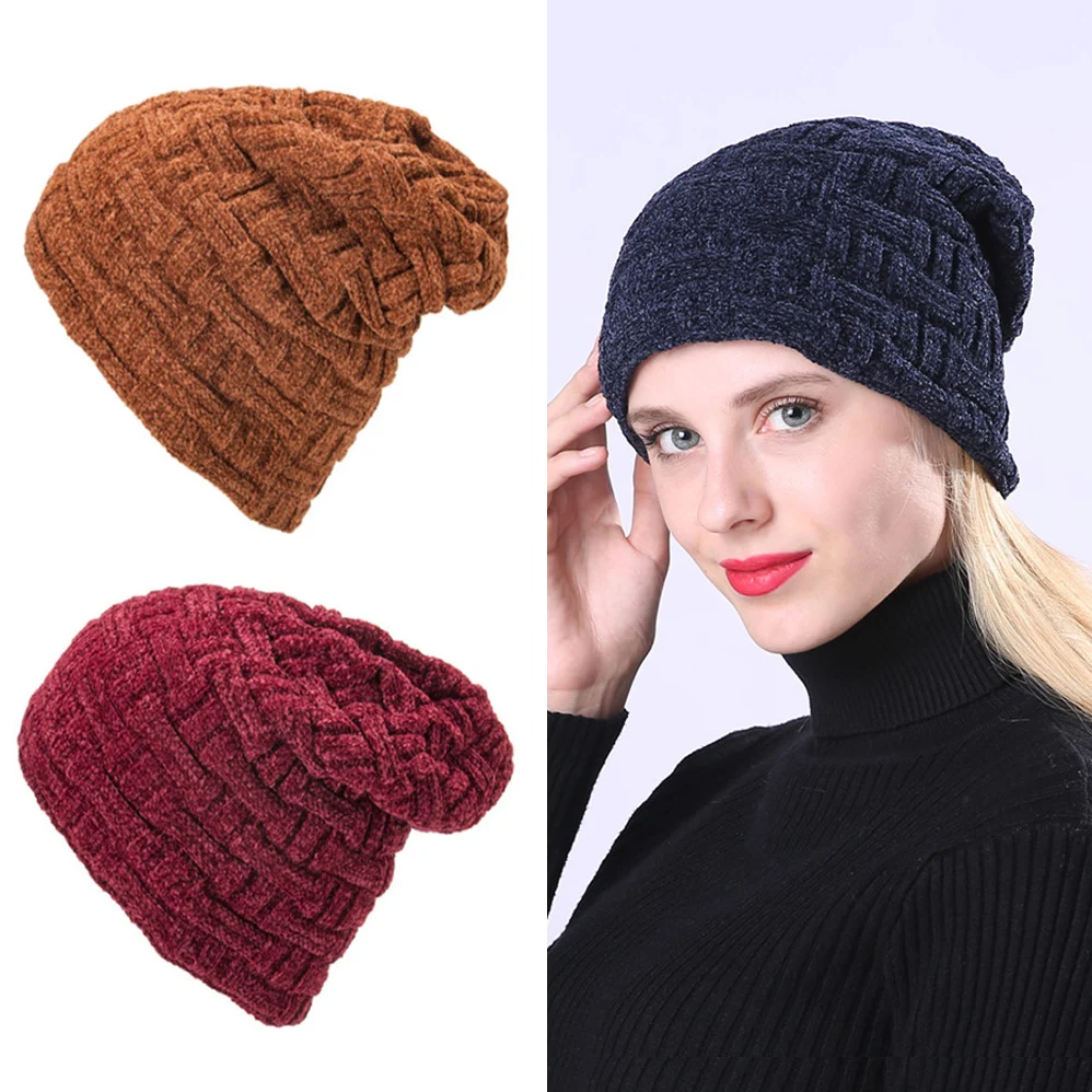 

Beanies for Women Solid Coarse Wool Knitted Hat Thickened Winter Women's Knit Cap Warm Hat Soft Casual Cap Bonnet Skullies Hat