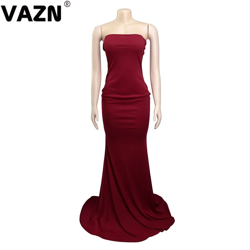 VAZN ALS060 New Young Lady Of Note Sexy Club Fashion Cross Bandage Backless Strapless High Waist Women Mermaid Maxi Dress