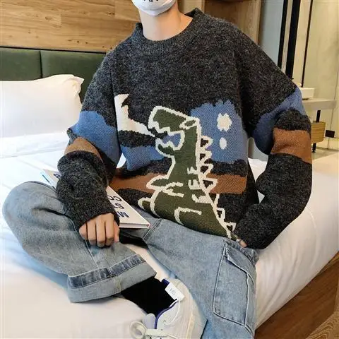남성용 풀오버 스판덱스 O넥 오버사이즈 커플 캐주얼 스웨터, 레트로 플레임 패턴, 힙합 스트리트웨어, 가을 신상