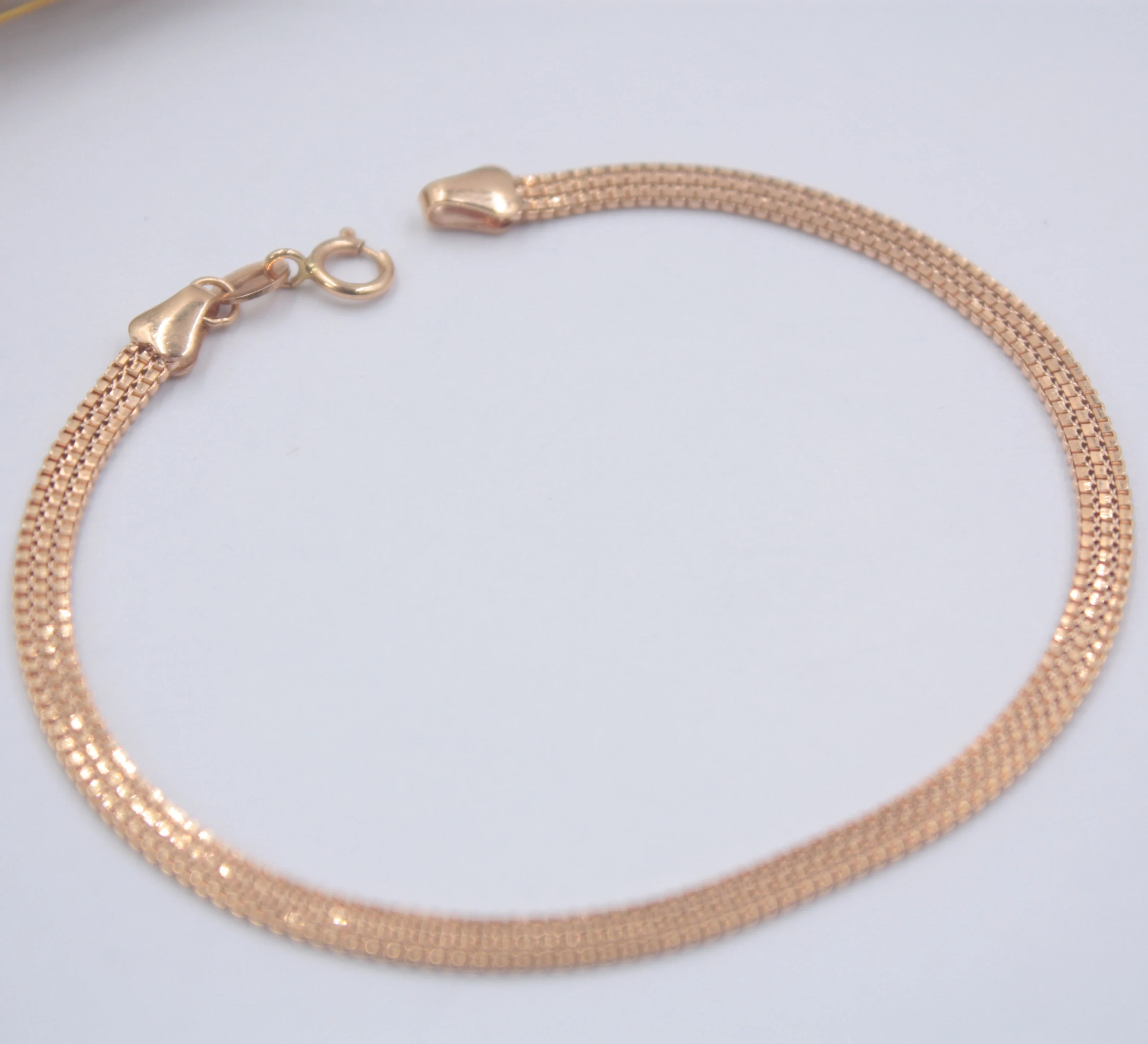 

Real 18K Rose Gold Bracelet Woman's Double Curb Box 3mm Link Girl Gift 6.7''L