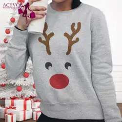 Зимняя женская толстовка с принтом рождественского оленя, повседневная осенняя одежда, Повседневный пуловер с круглым вырезом и рукавами