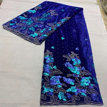 

New African Lace Fabric with stone an sequins design tulle velvet embroidery velvet Fabric Used for Africa women Party dress