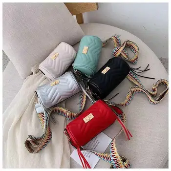 

CHISPAULO Fashion Leather Bag Cylinder-Shaped Solid Color Small Crossbody Bags For Women Phone Bag With Wide Color Straps