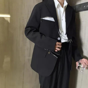 

2020 New Men Zipper Design Casual Suit Blazer Jacket Overcoat Male Japan High Street Suit Coat Outerwear Spring Autumn