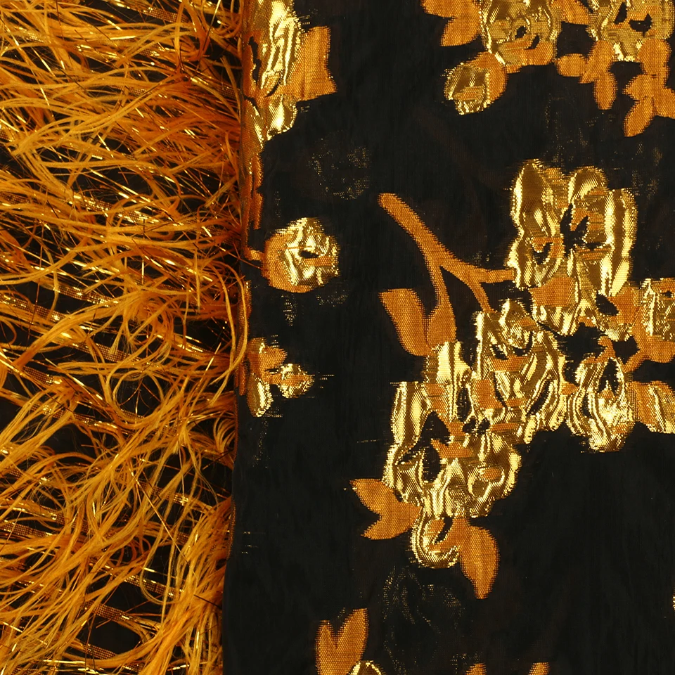 2020 Latest New Arrivals Africa Nigerian French Ankara Jacquard Brocade Tulle Mesh Brode Lace Fabric with Feather for Wedding