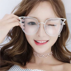 Lovely Cat Eye Eyeglasses Personality Myopia Optical Glasses Frames Women Fashion Metal Computer Anti-blue Light Cute Sunglasses