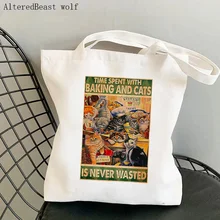 

Women Shopper bag Cat Time Spent With Baking And Cats Bag Harajuku Shopping Canvas Shopper girl handbag Tote Shoulder Lady Bag
