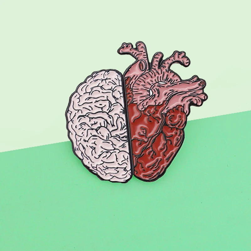 Cartoon Half Organ Heart Brain Spilla Spille Smaltate Rational Medical Anatomy Art Organ Human Medicine Spilla Distintivi Regalo Gioielli