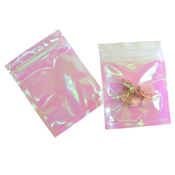

100Pcs Flat Zip Lock Bath Salt Cosmetic Bag Pouches Aluminum Foil Makeup Bag Hologram Zipper Bags Home Storage
