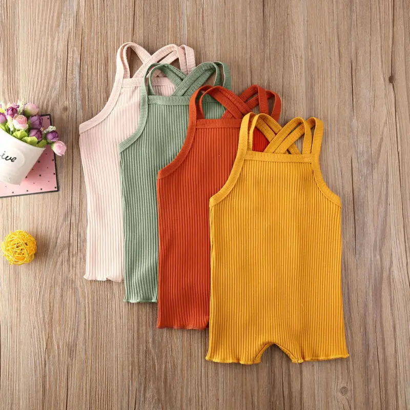 2020 Baby Summer Clothing Baby Kids Boy Girl Infant Romper Jumpsuit Cotton Outfits Set Ribbed Solid Clothes Baby Bodysuits comfotable Baby Rompers