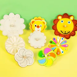 Juego de 6 unids/set de giroscopio de madera blanca para niños, juguete pintado a mano para guardería, regalo bonito hecho a mano