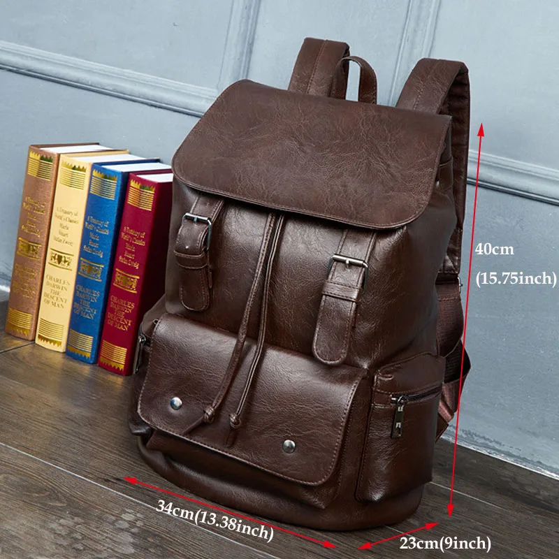 Vintage Men Leather Laptop Backpack Bag for Men PU Travel Leisure Backpacks Teenager Students Retro School Bags Casual Rucksacks (2)