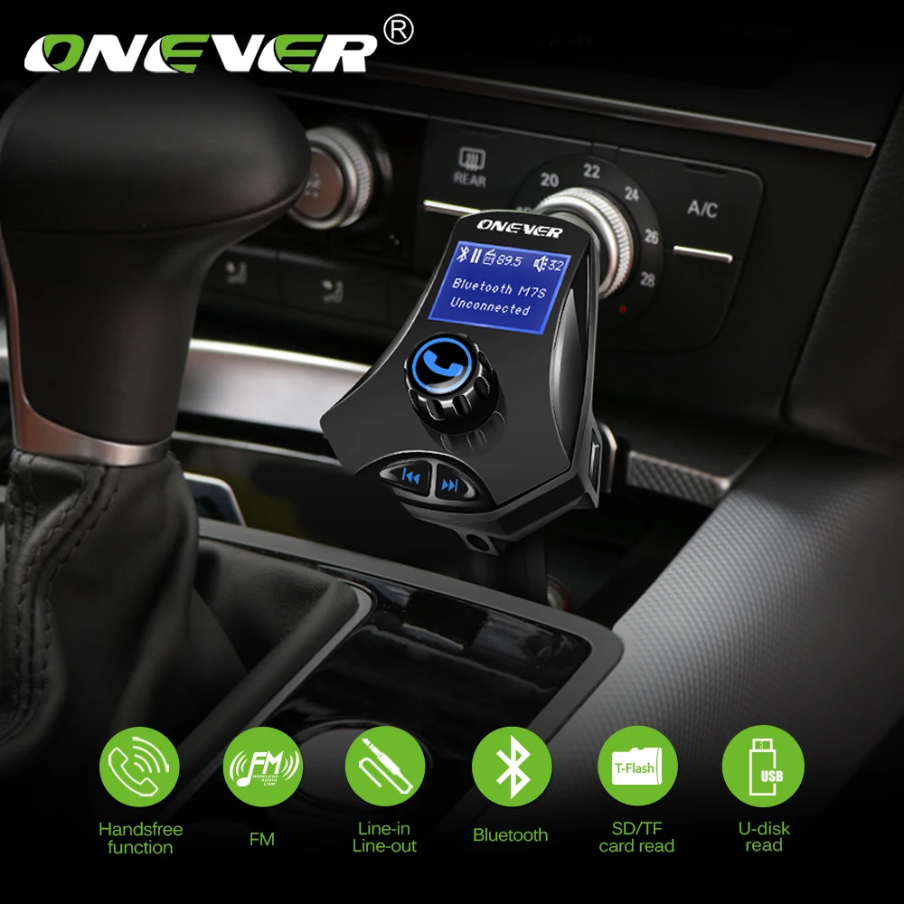 

Onever Multifunction Car Bluetooth FM Transmitter Modulator MP3 Player Dual USB Charger Support U Disk/TF Card 2.1A AUX IN/OUT