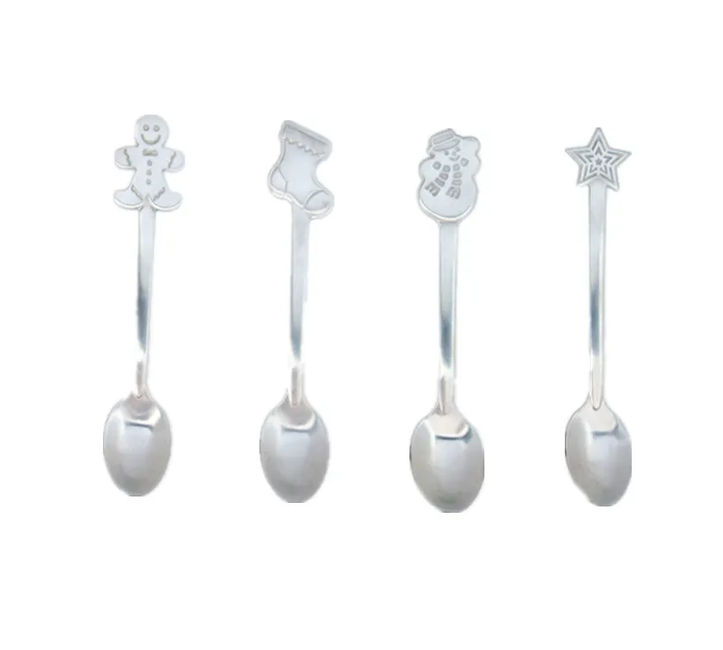 

4pcs/set Christmas Ornament Stainless Steel Snowman Star Spoon Set Christmas Party Gift Xmas Festival Kid Gift Suprise Pendant-C