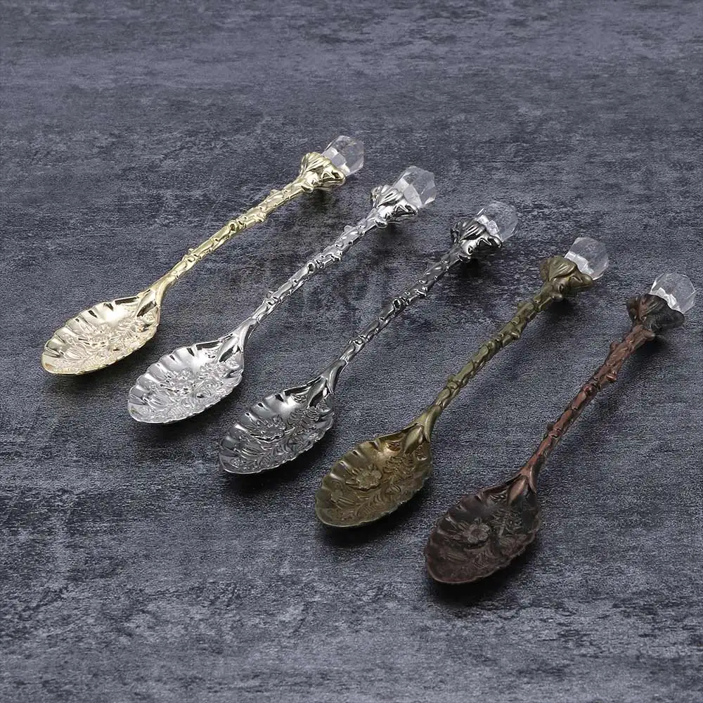 Description Picture 4 of itemExquisite Retro Crystal Head Dining Bar Spoon Royal Style Metal Carved Spoon Coffee Tea Spoon Dessert Scoop Kitchen Accessories