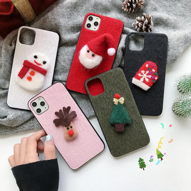 DIY шляпа плюшевая + волокно чехол для телефона с рождественским рисунком iPhone 11 Pro XS