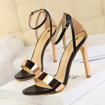 

High-heeled sandals women 2020 summer new metal wild sexy thin plus size word with open toe net red shoes