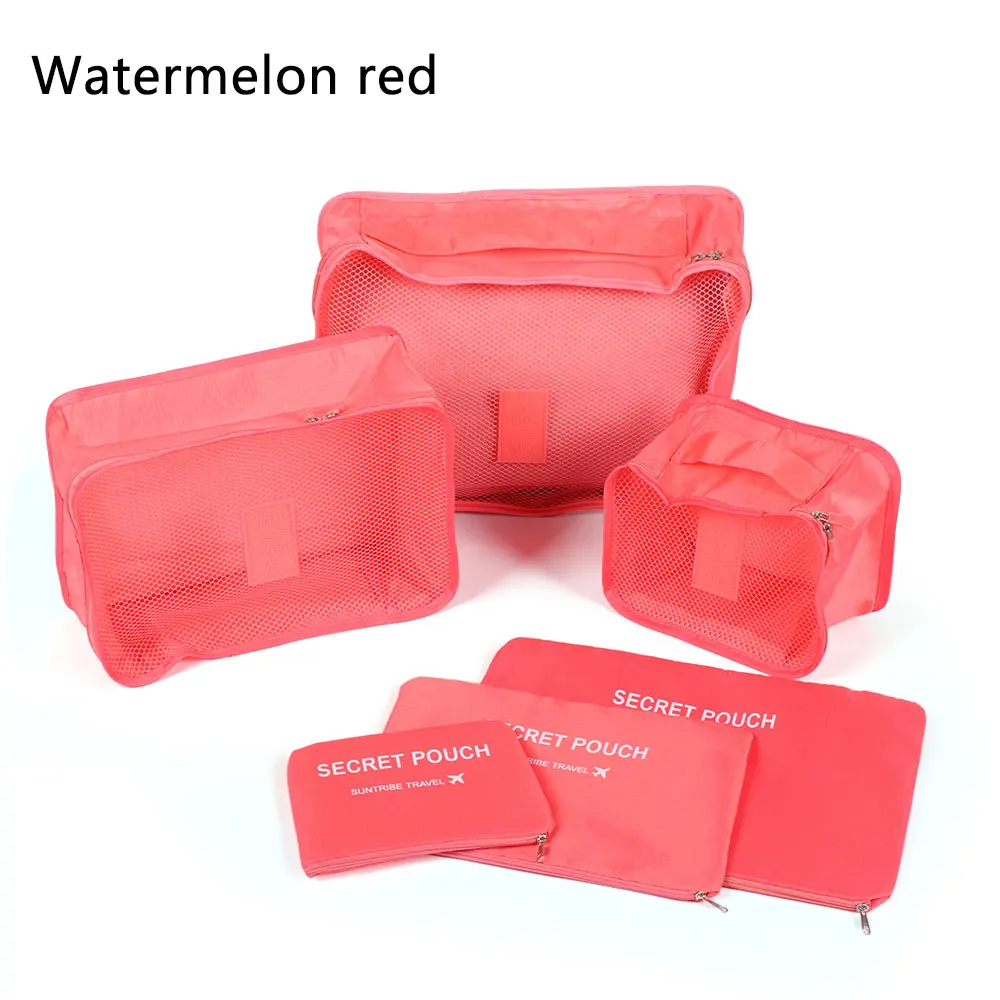 Watermelon red 6 шт./компл. путешествия Портативный сумка для хранения Водонепроницаемый Чемодан сумки для хранения туалетных принадлежностей нижнее белье мешок для обуви Одежда чемодан-Органайзер - Цвет: Watermelon red