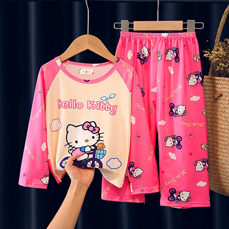 Sanrio hello kitty Spring and Autumn Boys Pajamas Long Sleeve Children's Homewear sleepwear New Set Girls Pajamas top trousers