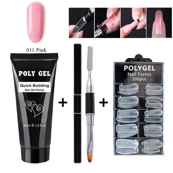 

30g Poligel Poly Gel Set 100pcs Nail Forms Brush Set Double Way Builder 6 Color Kit UV Gel Nail Top Coat Nails Art Fast Shipping