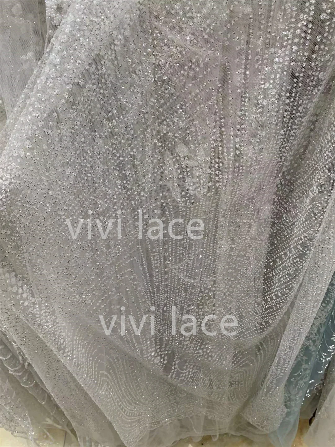 

5 Yards Wedding Couture Crystal White Bling Glitter Glued Tulle Lace African Fabric For Sawing Party Dress/Occasion