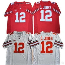 Мужская трикотажная одежда Ohio State 12 Cardale Jones college, черная, белая, красная, сшитая, размеры S-3XL