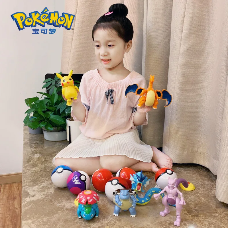 Original TAKARA TOMY Pokemon Pikachu Poke Deformation Ball Figure Action Mewtwo Charizard Bulbasaur Blastoise Gyarados