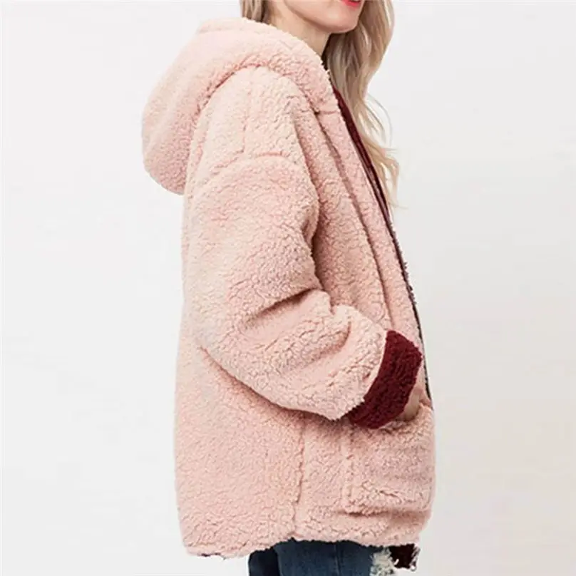 2019 New Winter Reversible Jacket Women Fashion Faux Fur Hooded Plush Zipper Pocket Reversible Coats куртка женская 4A21 (15)