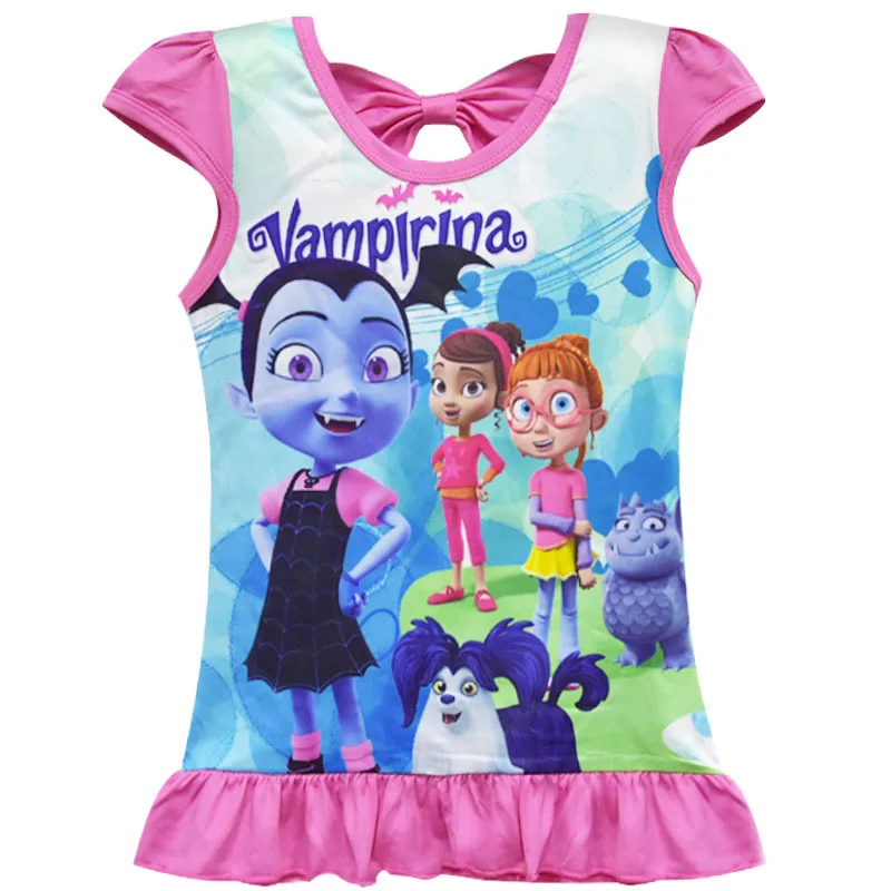 Junior Vampirina/комплекты одежды для сна для девочек милые топы без рукавов с героями мультфильмов для От 3 до 10 лет и девочек+ штаны, одежда для сна пижамный комплект, рождественские день рождения подарки - Цвет: Розово-красный